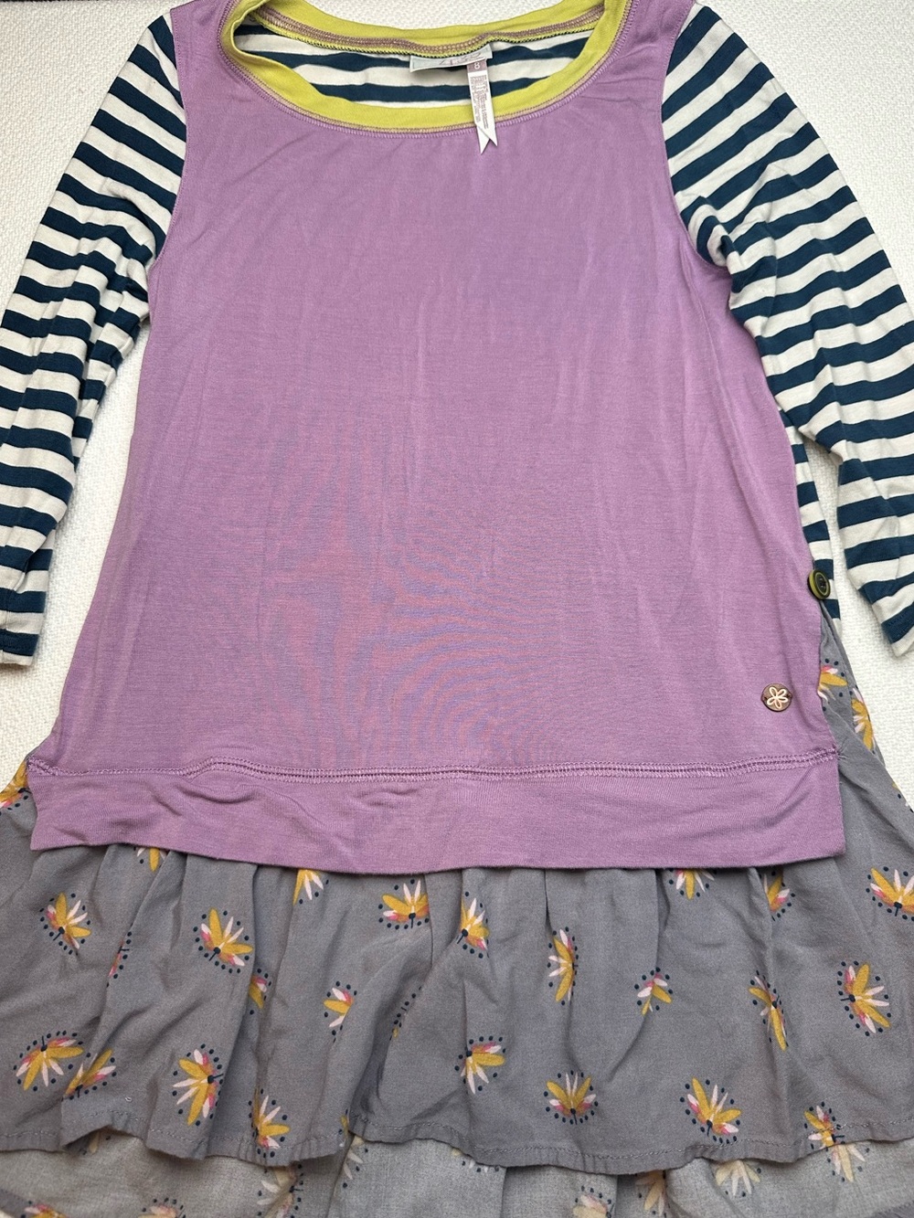 435 Matilda Jane Lavender Long Sleeve Layered tunic with Striped Sleeves